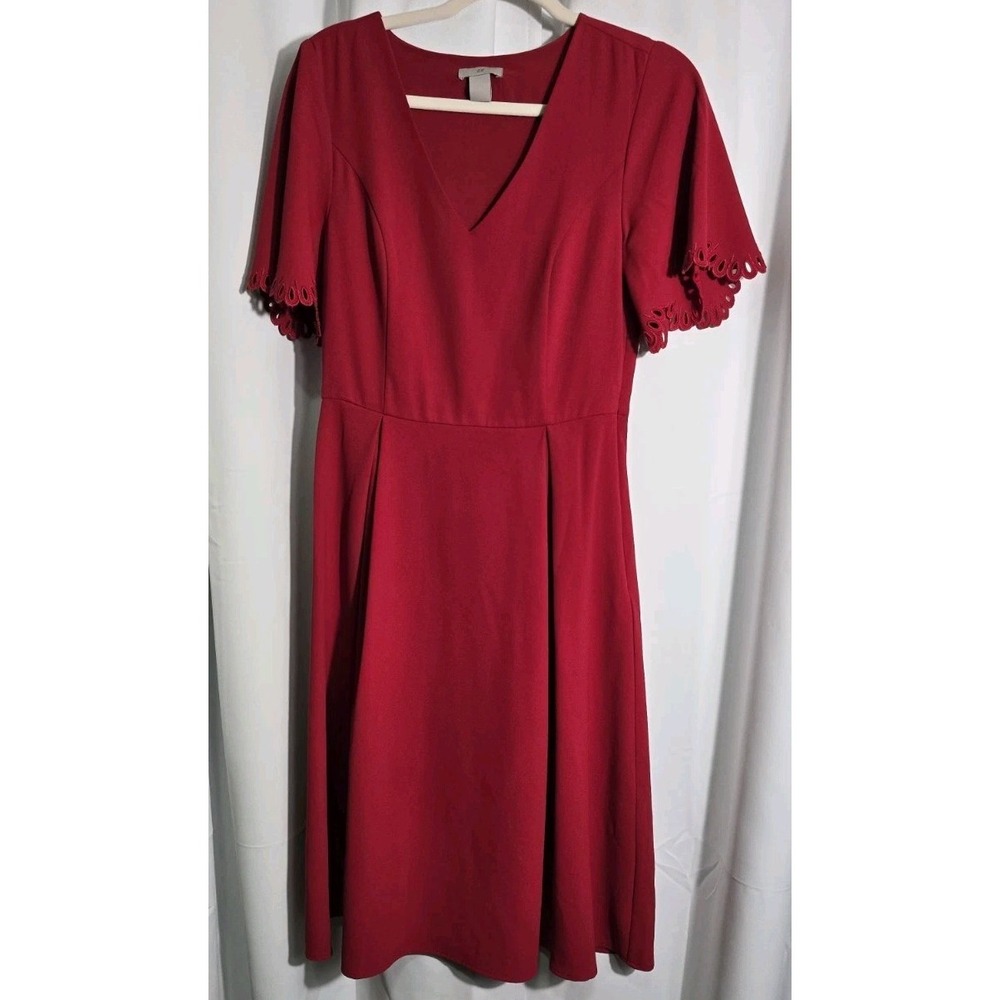 H&M Women's Sheath Midi Dress Size 4 Polyester  Red‎